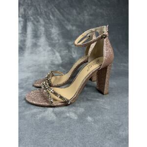 New! Badgley Mischka Rose Gold Quin Wedding Crystal Rhinestone Strappy Heel Sz 9